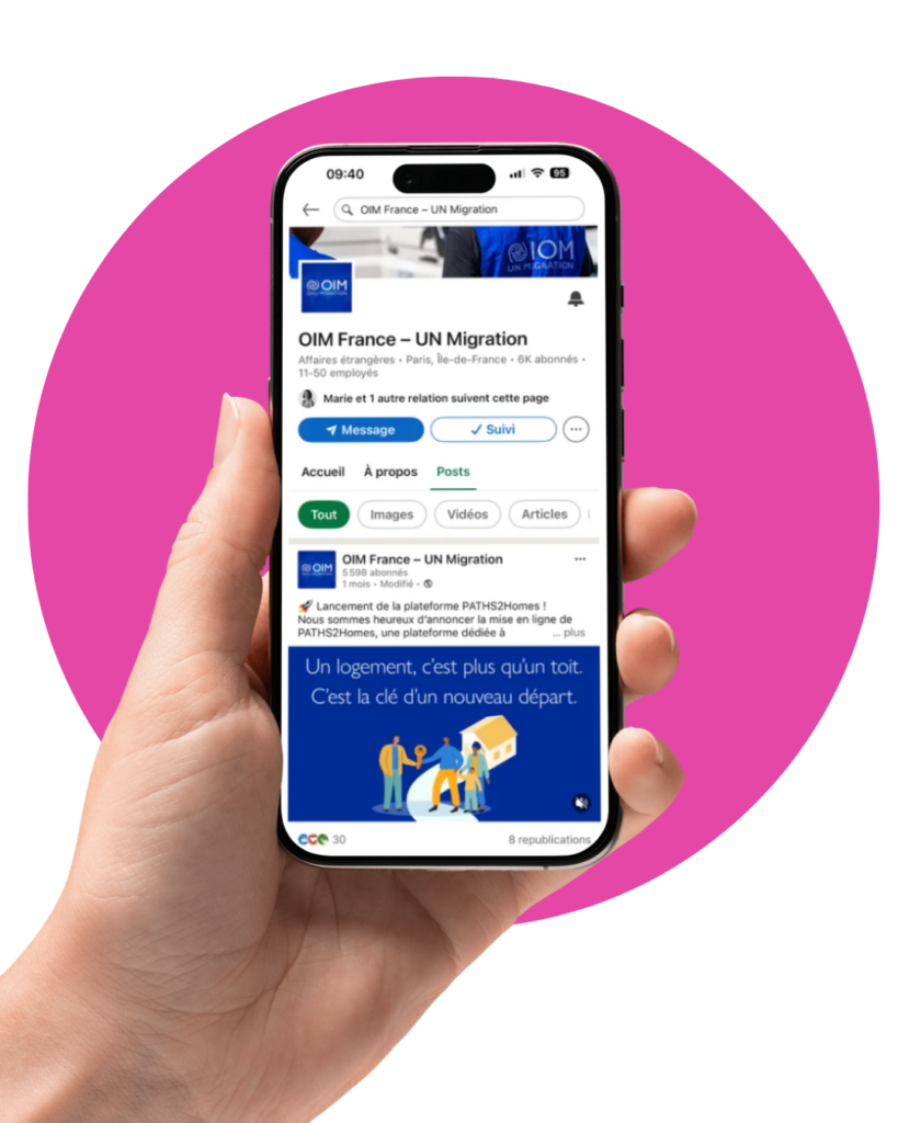 Compte LinkedIn OIM France sur un téléphone